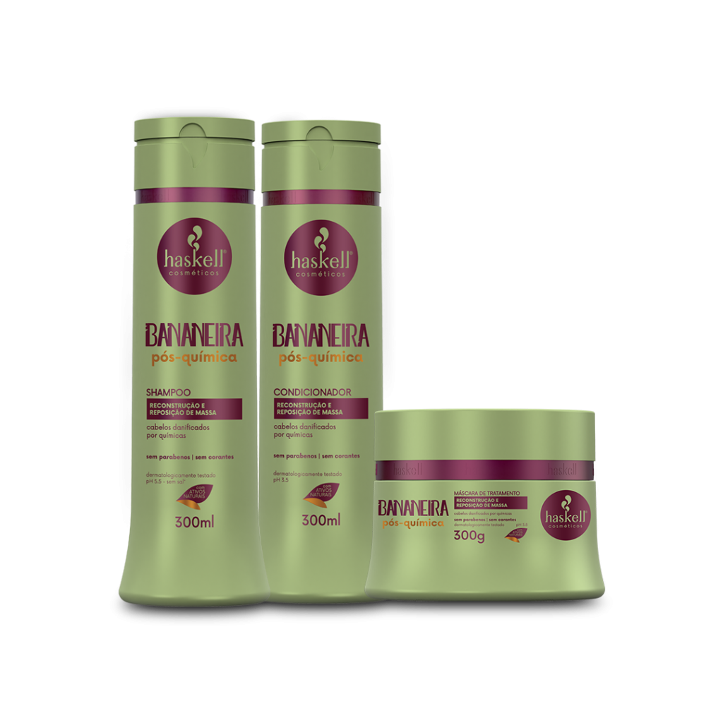 Kit Haskell Bananeira Shampoo 300ML+ Condicionador 300ML+ Máscara 300GR