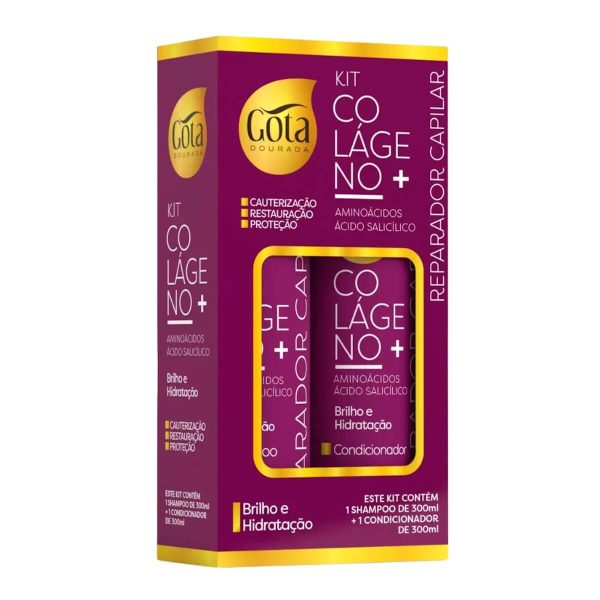 Kit Shampoo + Condicionador Colágeno + 300ml - Gota Dourada - Image 2