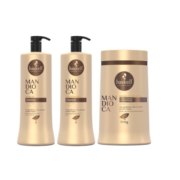 Kit Haskell Mandioca Shampoo 1L+ Condicionador 1L+ Máscara 900GR