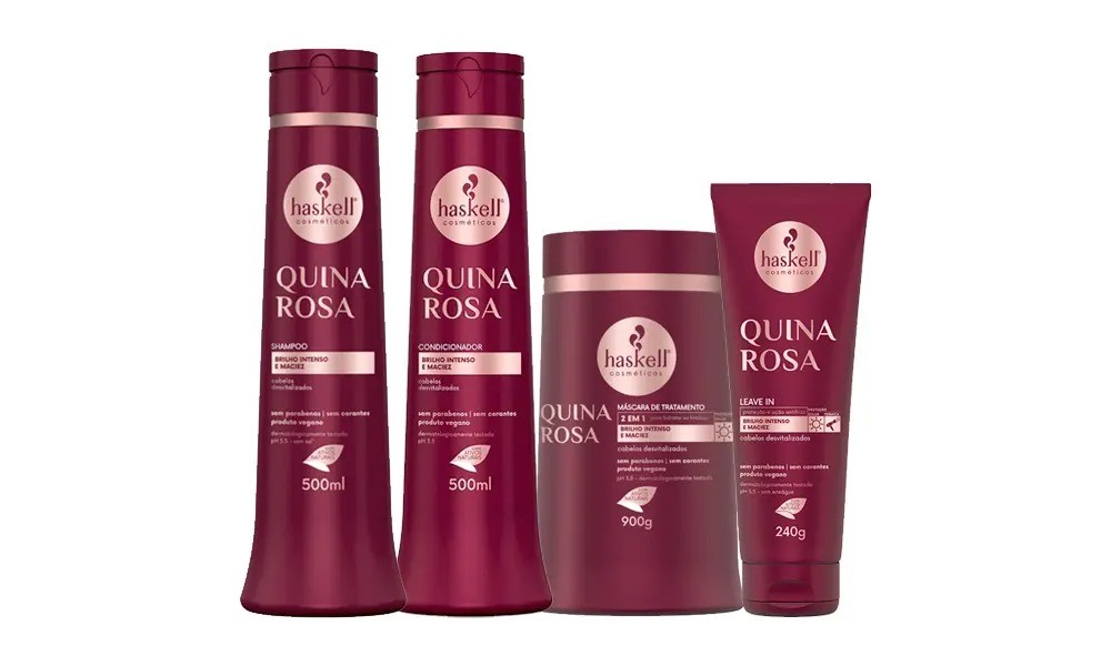 Kit Haskell Quina Rosa Shampoo 500ML+ Condicionador 500ML+ Máscara 900GR + Finalizador 240GR
